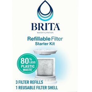 Brita Refillable Water Filter Starter Kit 3 Refills Pitcher Replacement